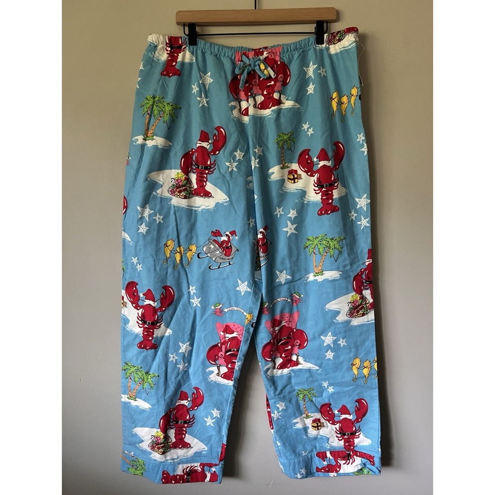 Nick & Nora Santa Claws Pajama Pants Only Women's Size XL Blue Christmas NWT